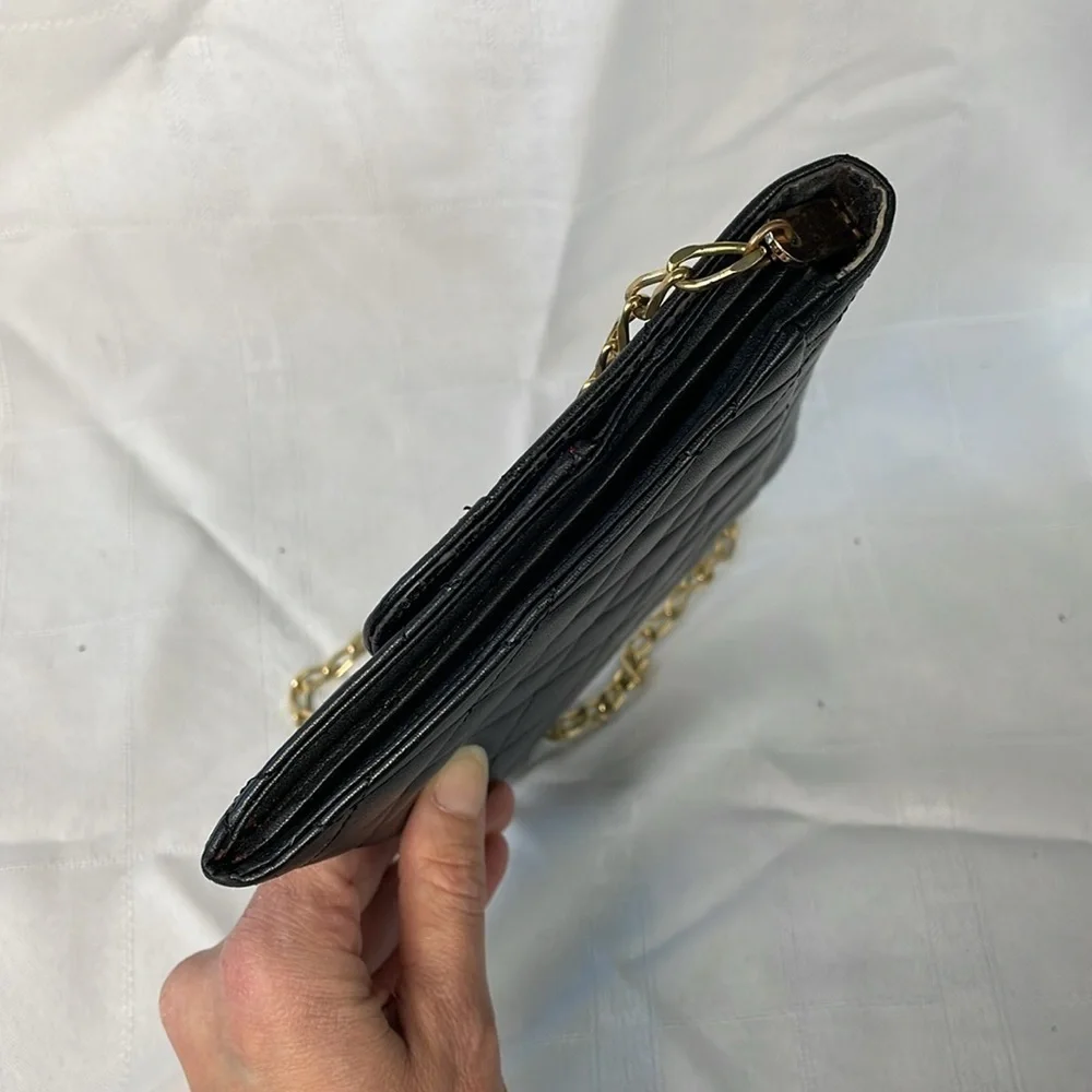Givenchy Black Quilted Leather Flat Clutch Flap Bag on Chain Small Night Out